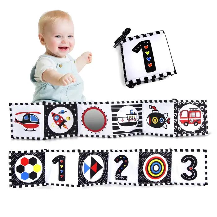 Livre en tissu sensoriel à contraste élevé pour bébés 0M+