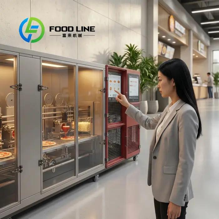 Personnalisation standard avec machine automatique à faire des pizzas. Opération en un clic. Pas besoin de chefs pizzaiolos
