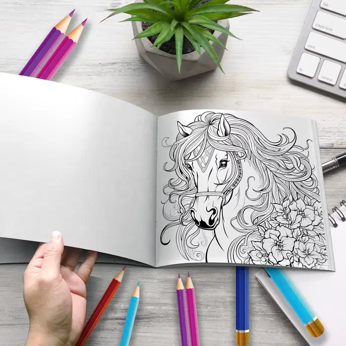 Livre de coloriage du monde magique des chevaux, idées, thème Graffiti, peinture, dessin, 20 Pages, peint à la main, soulagement apaisant pour adultes