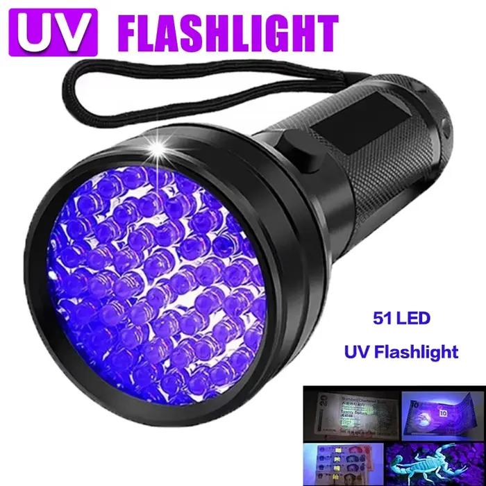 Lampe de poche UV portable 12/21/51 LED, lumière noire, torche ultraviolette 395 NM, détecteur de lumière noire pour les taches d'urine de chien et les insectes au lit