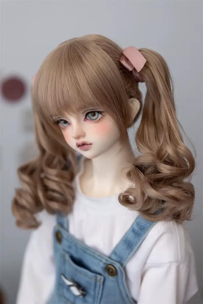BJD poupée perruque jouets 1/3 1/4 fille haute température soie marron rose doré tigre pince Style Double queue de cheva