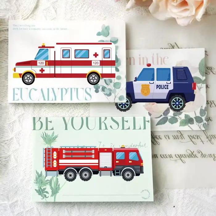 8/16/24 pièces camion de pompier Ambulance Puzzle autocollants cadeaux décoration bricolage décalcomanie moto pelle diverses combinaisons de véhicules