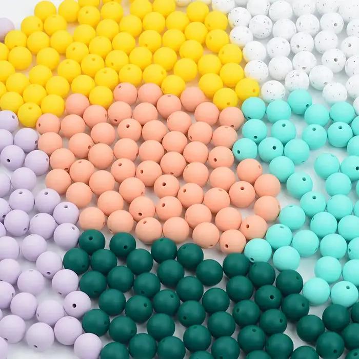 LOFCA 12mm 100 pièces perles de Silicone anneau de dentition rond bébé collier d'allaitement attache-sucette soins bucco
