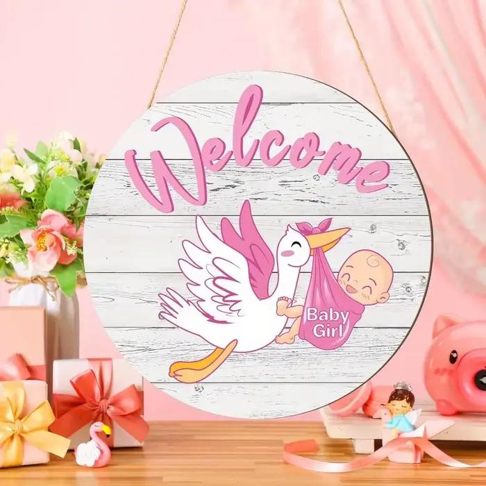 Bienvenue petite princesse "pendentif en bois-bébé nouveau-né fille arrivée célébration décorations rondes en bois adaptées à la chambre de bébé