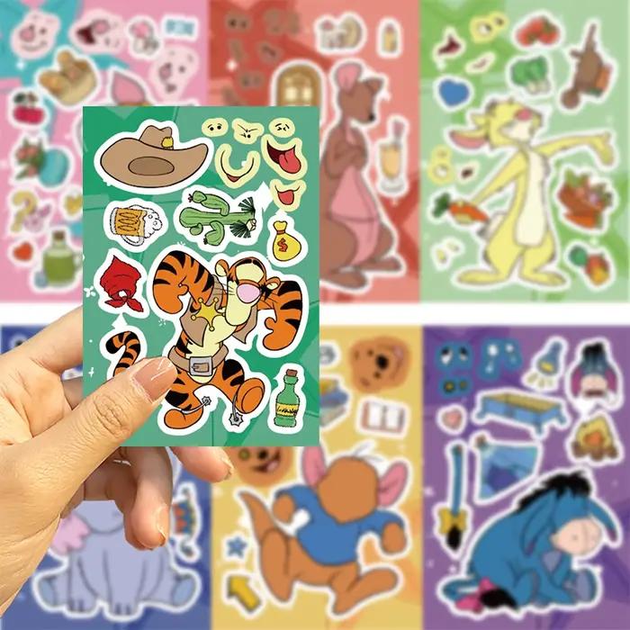 8/16 feuilles dessin animé Disney Winnie l'ourson Puzzle autocollants faire un visage bricolage créatif assembler