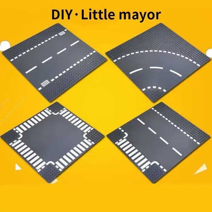 Plaques de base classiques pour blocs de construction avec figurines de circulation routière et paysage urbain jouets de construction briques accessoires de plaques de base en plastique ABS pour constructions DIY éducatives occasions spéciales
