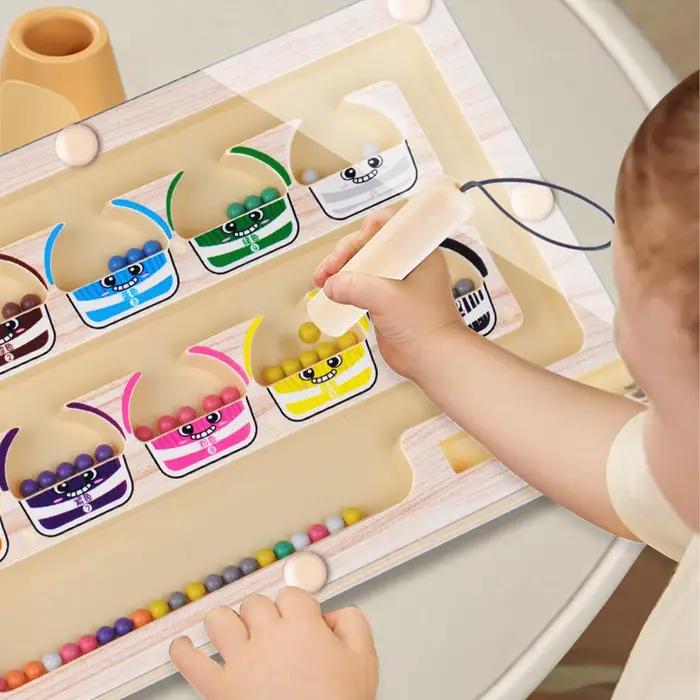 Jouets Montessori en bois : labyrinthe magnétique de tri des couleurs