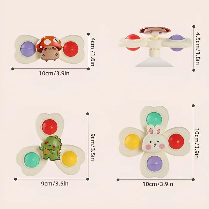 Ventouse rotative à fleurs d'animaux jouet rotatif pour table et chaise de bébé ensemble de spinner supérieur du bout des doigts de 3 pièces occasion bain et jeu quotidien