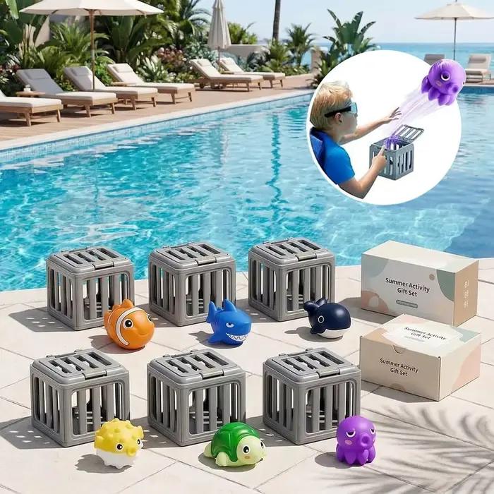 Jouets de plongée pour enfants avec boîte à poissons, animaux flottants, jeu de piscine aquatique pour garçons et filles, cadeaux amusants pour fêtes de plage en plein air