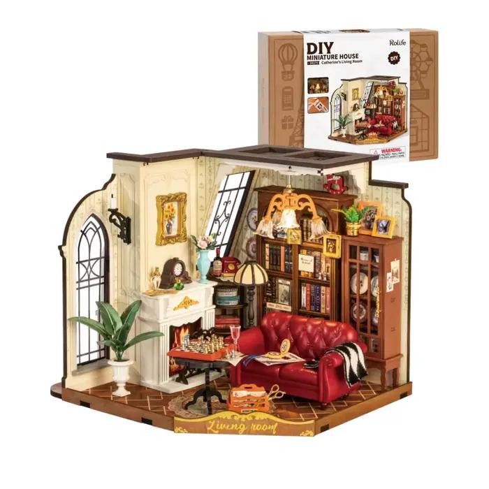Kit de maison miniature DIY pour salon de Catherine en bois avec LED et meubles DG175 pour collectionneurs et créateurs occassions spéciales