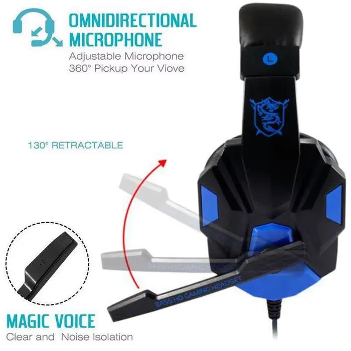 Écouteurs filaires 3.5mm, casque de jeu, écouteurs de musique pour ordinateur avec micro, casque stéréo, son surround virtuel, lumière LED, pour joueur