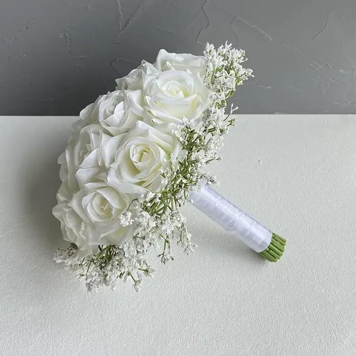 Bouquet de Mariage, Fleurs Artificielles pour Mariée et Demoiselles d'Honneur, Roses et Gypsophile, Accessoires de Mariage, Décoration de Centre de Table