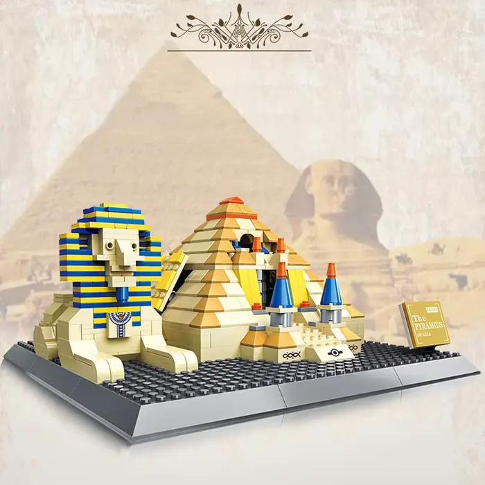Maquette de construction en briques de l'archeitecture historique égyptienne célèbre dans le monde : Pyramide de Khéphren et Sphinx – Jouets de collection