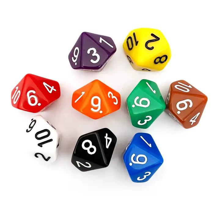 10 pièces/paquet D10 dés (1-10) Cubes acryliques jeu dés haute qualité Boutique coloré solide dés