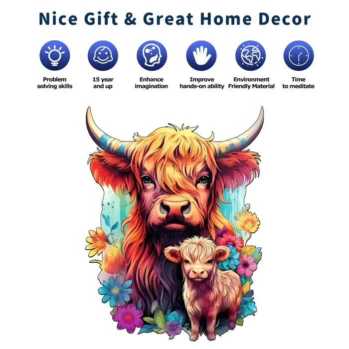 Puzzle en bois de vache animal de compagnie puzzle unisexe pour amateurs de puzzle jeu familial cadeau d'anniversaire et de noël装饰品及家庭游戏玩具
