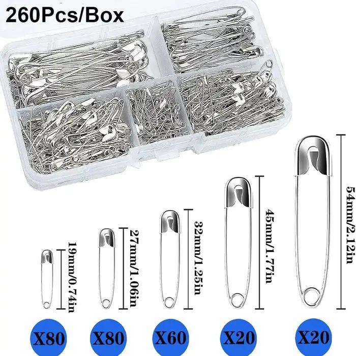 Kit de broches de sûreté argentées avec boîte de rangement pour la couture de vêtements