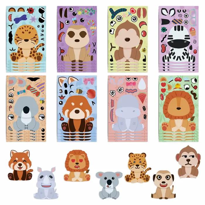 8 feuilles enfants bricolage Puzzle autocollant jeux animaux faire un visage assembler Puzzle autocollants enfants jouets éducatifs