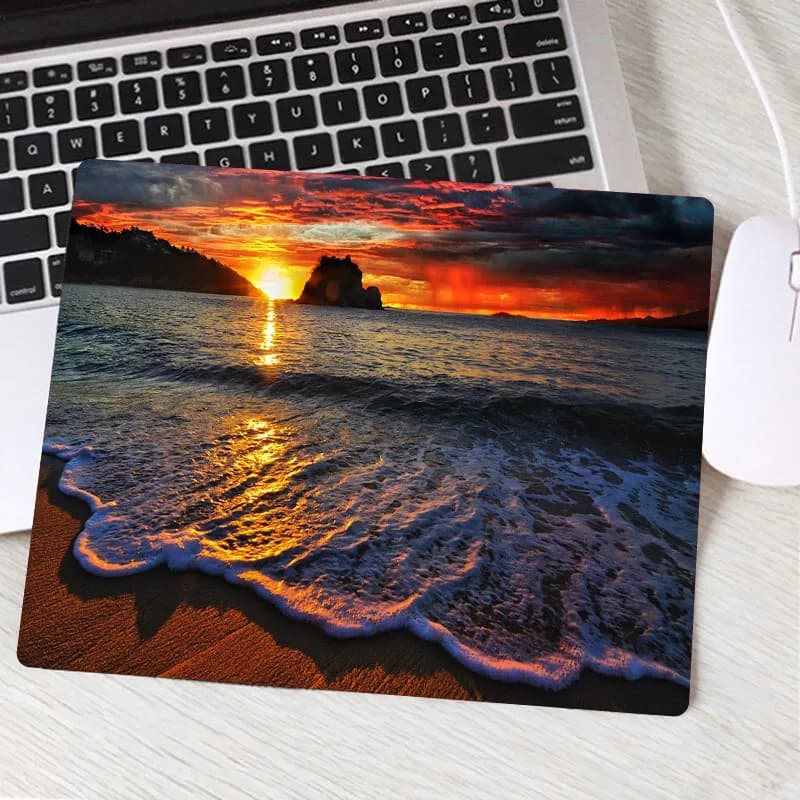 Tapis de souris antidérapant en caoutchouc naturel, vagues de plage, paysage de palmier, pour ordina
