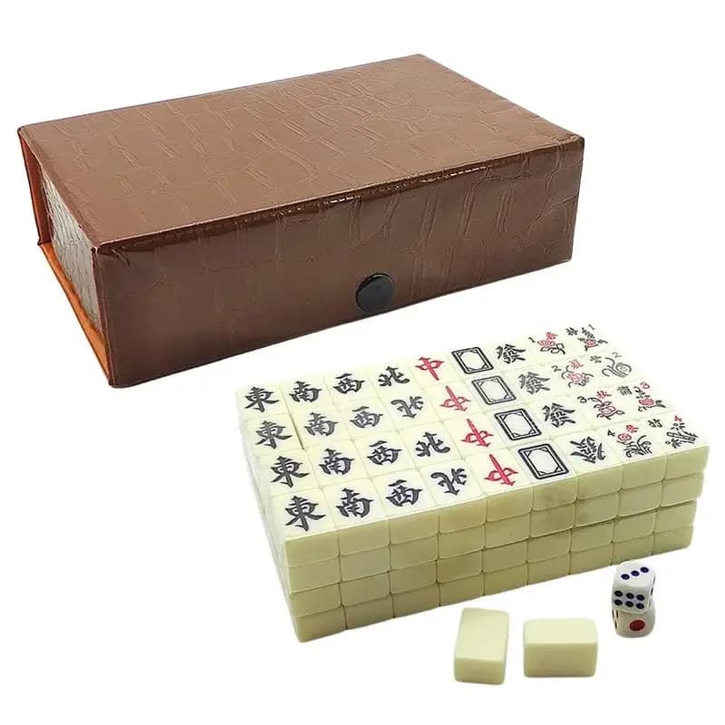 Ensemble de jeu de Mahjong chinois, 144 mini tuiles blanches gravées, pour les rassemblements famili