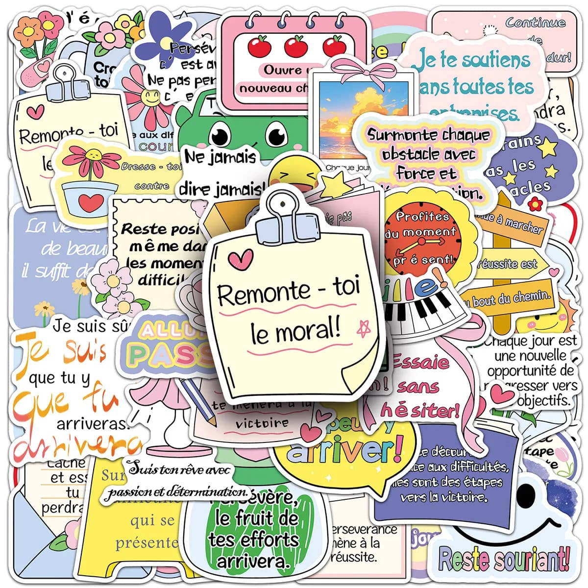Pack de 50 autocollants de citation inspirante française, autocollants de texte d'énergie positive d