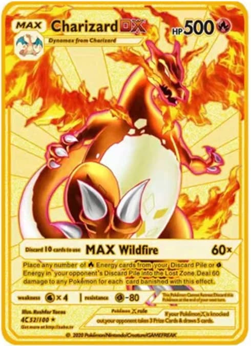 Carte Pokemon en métal, Version anglaise, figurine de dessin animé Pikachu Charizard Mewtwo, jeu de 