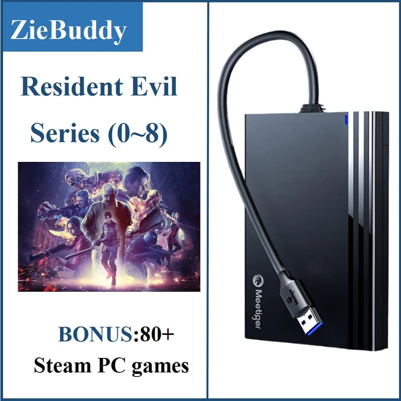 Console de jeu ZieBuddy incluant la série Resident Evil (0 à 8) et plus de 80 jeux PC Steam les mieu