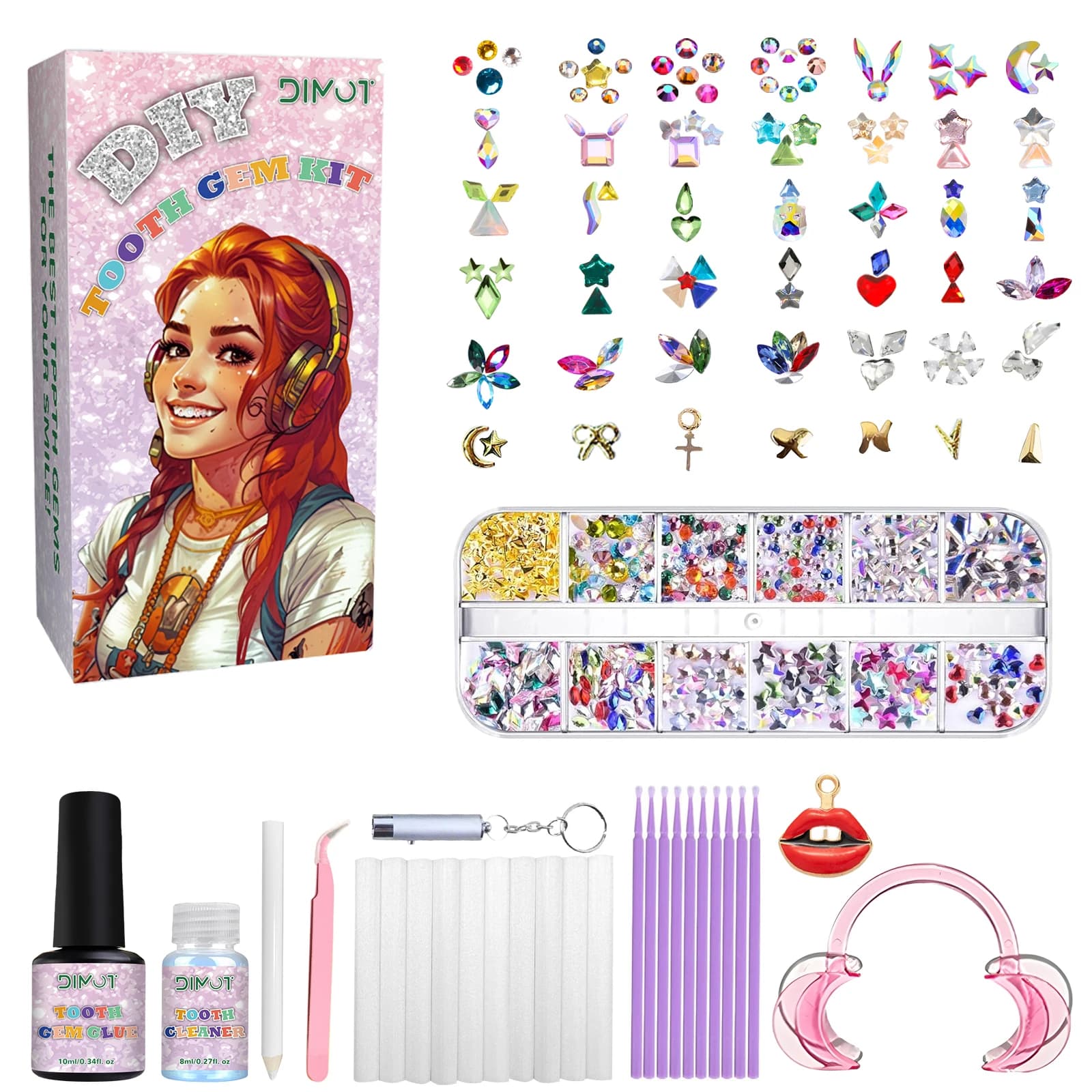 Kit de bijoux de dents, Kit de pierres précieuses de dents à faire soi-même, avec colles et dents cl