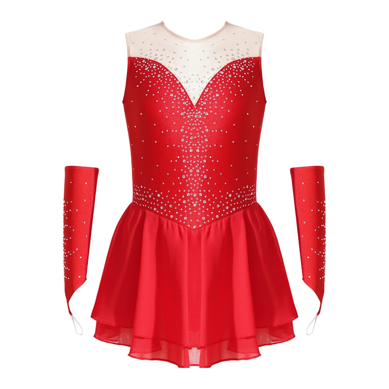Robe de patinage artistique pour enfants, robe de ballet en fibre de maille, ensemble justaucorps et