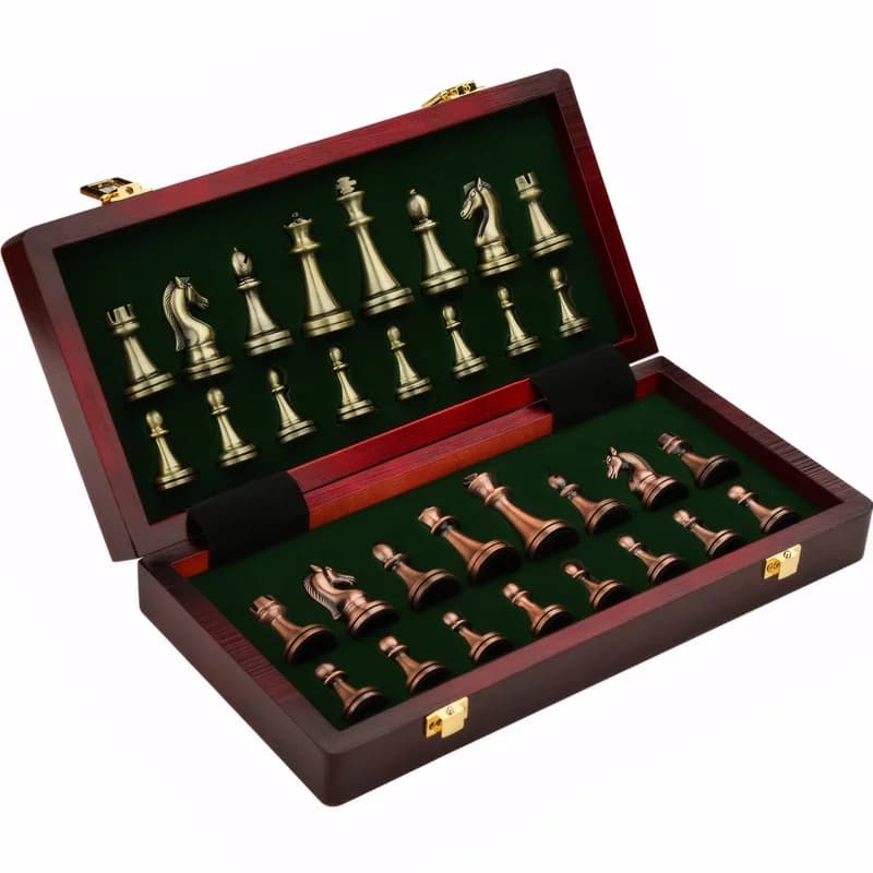 Jeu d'échecs haut de gamme 30cm/11.8 pouces, bronze antique, boîte pliable en bois massif, pièces d'