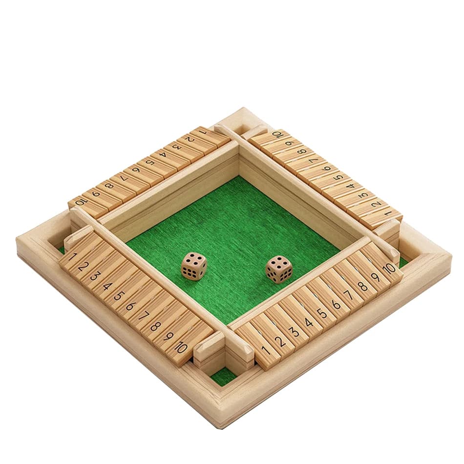 Jeu de société en bois avec dés arithmétiques, boîte de cartes à retourner et tuiles numériques à 4 