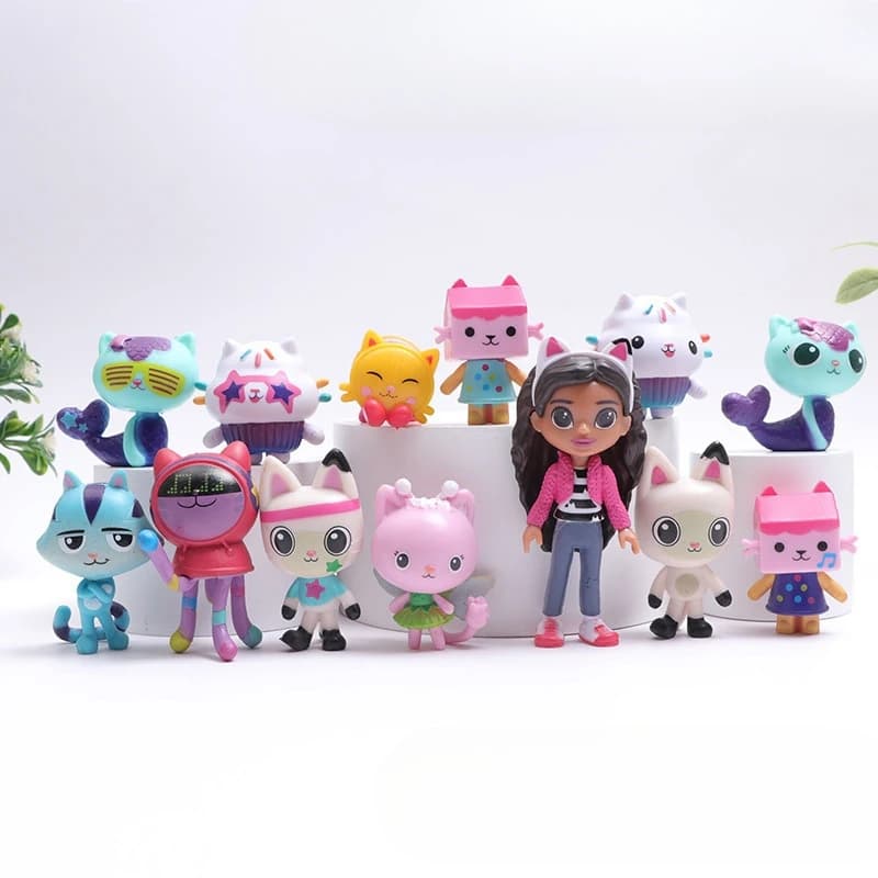 13 pièces Gabby Dollhouse Anime Figure jouet souriant voiture chat câlin Gaby fille poupées Mercat d