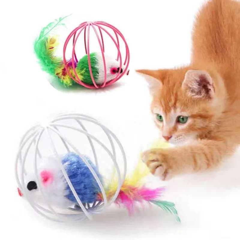 Jouet pour chat Chase Cat : Souris colorée populaire dans une cage, jouet interactif pour chat avec 