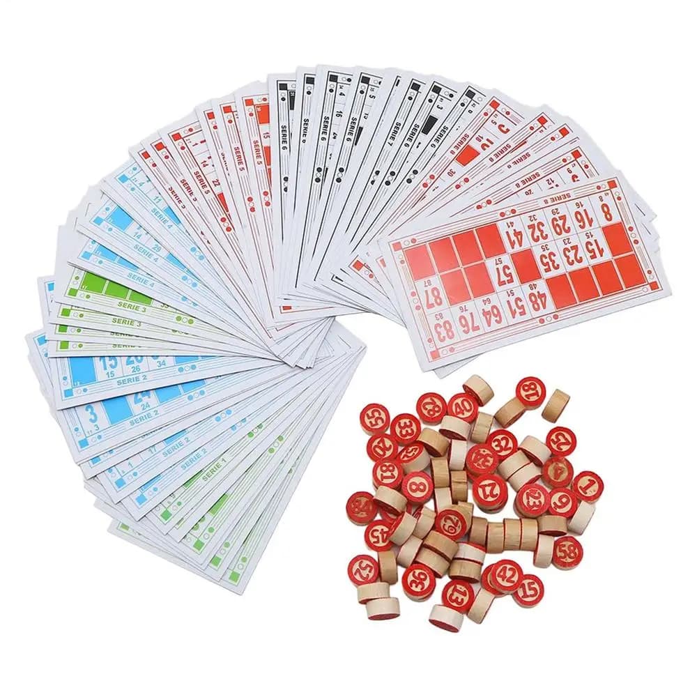 Jeu de bingo vintage en bois, cartes à gros caractères, activité amusante pour la famille, les fêtes