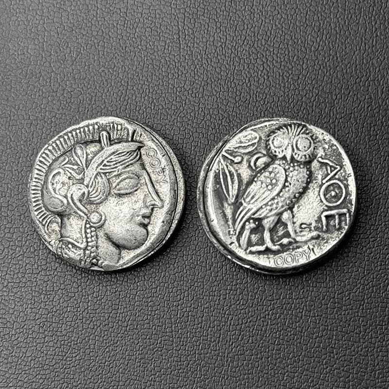 Pièce de monnaie antique en or et argent, théâtre 202 ena grec des Prairies, décoration créative du 