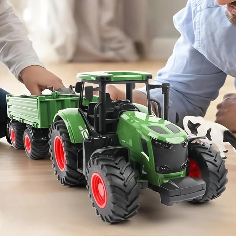 Grand jouet de tracteur agricole de 16,5 pouces/42 cm avec remorque, ensemble de tracteur agricole r