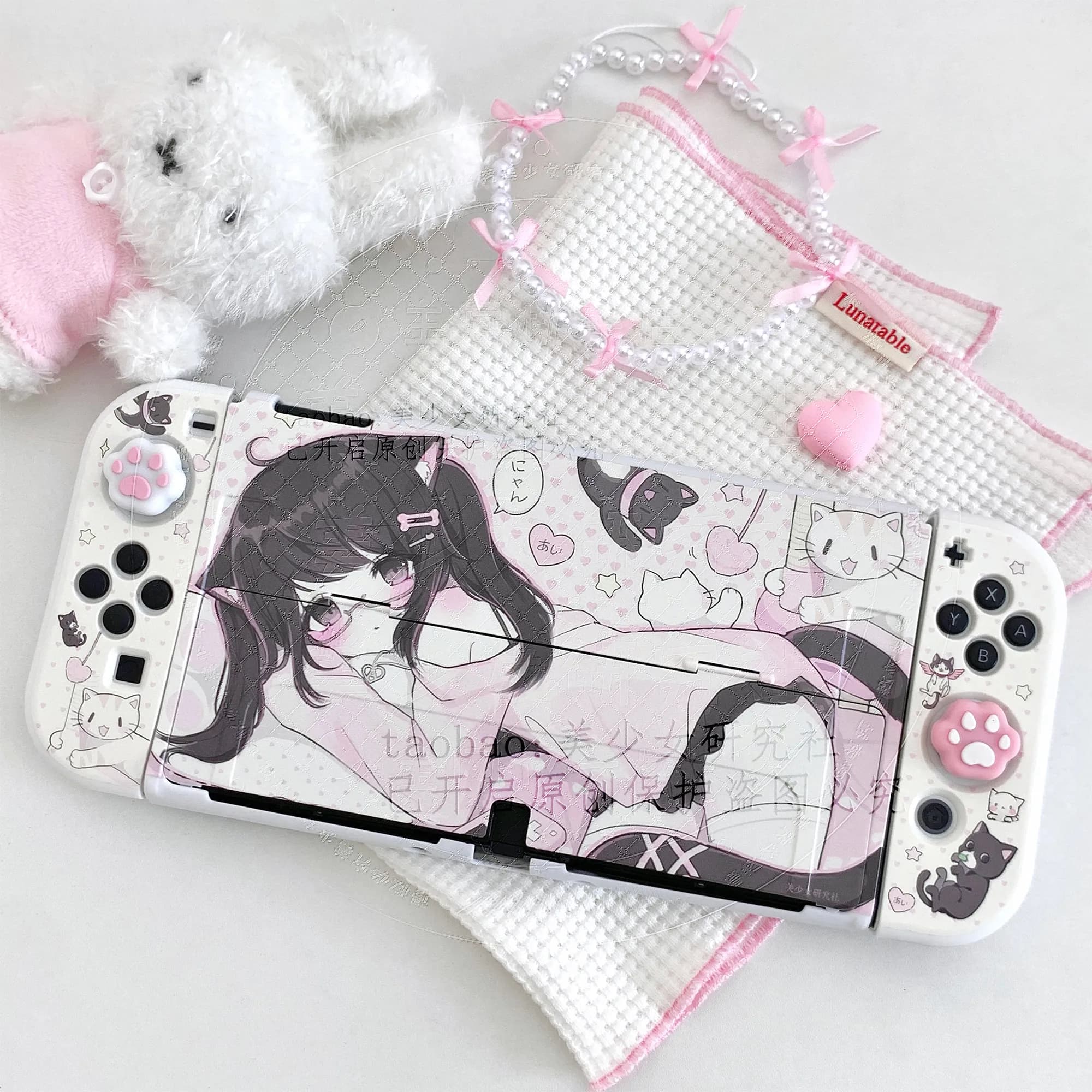 Coque de protection originale Catgirl Pink Girl pour Switch Oled, coque de protection personnalisée 
