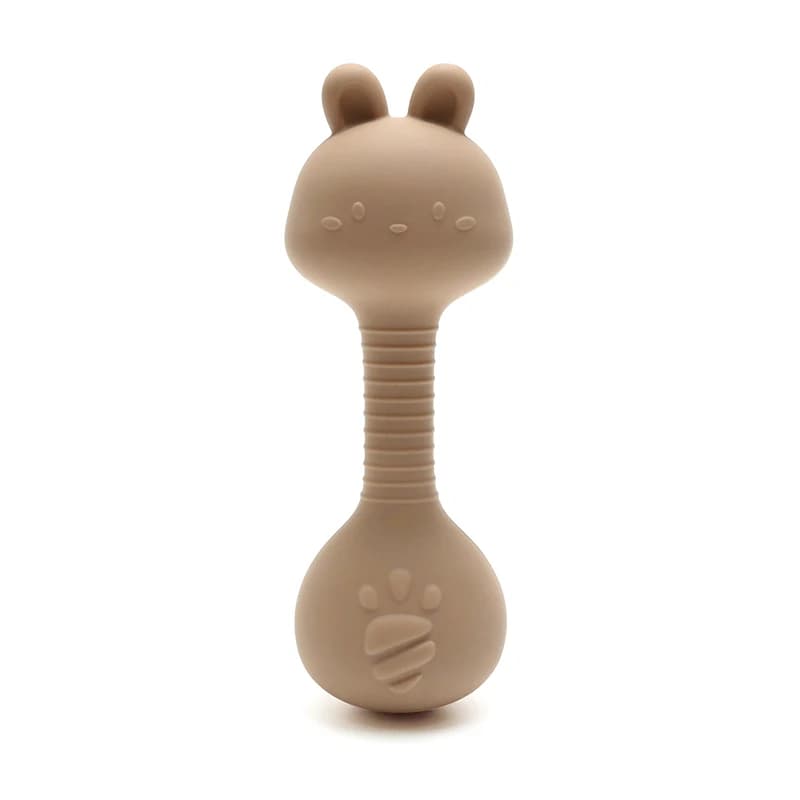 Anneau de dentition hochet en silicone pour bébé lapin de qualité alimentaire – Forme d'haltère pour