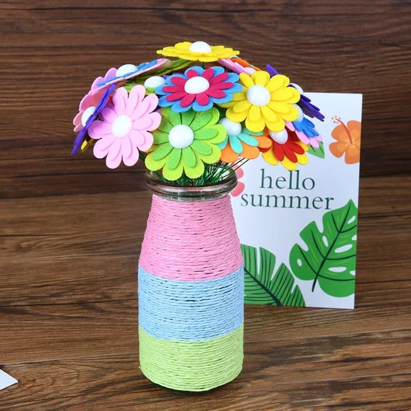 Kit d'artisanat de fleurs avec boutons et vase de fleurs en feutre pour enfants, jouet d'art, projet