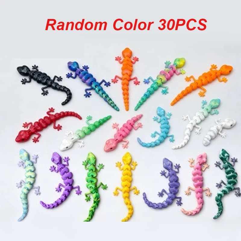 30PCS Gecko imprimé en 3D avec articulations mobiles - Jouets de bureau amusants, couleurs aléatoire