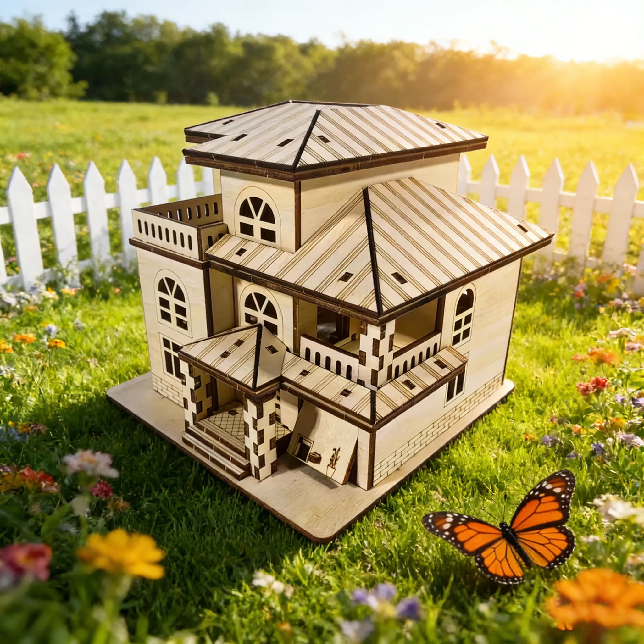 Puzzle en bois 3D de villa – Modèle de bâtiment à deux étages de style européen – Jouet de construct