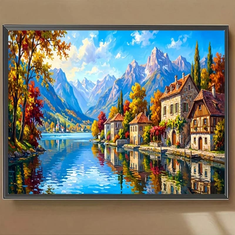 Puzzles pour adultes 500/1000/1200/2000 pièces, thème automne, lac, montagne, ville, jeu de puzzle, 