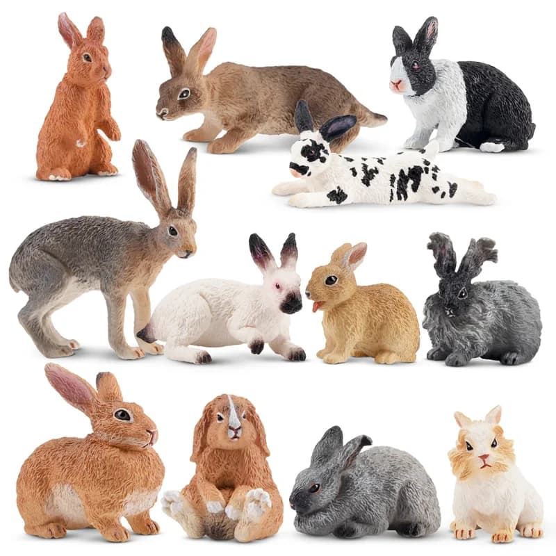12 pièces Simulation lapin ferme modèle Animal jouet Mini lapins Figurines poupées Action Figurines 
