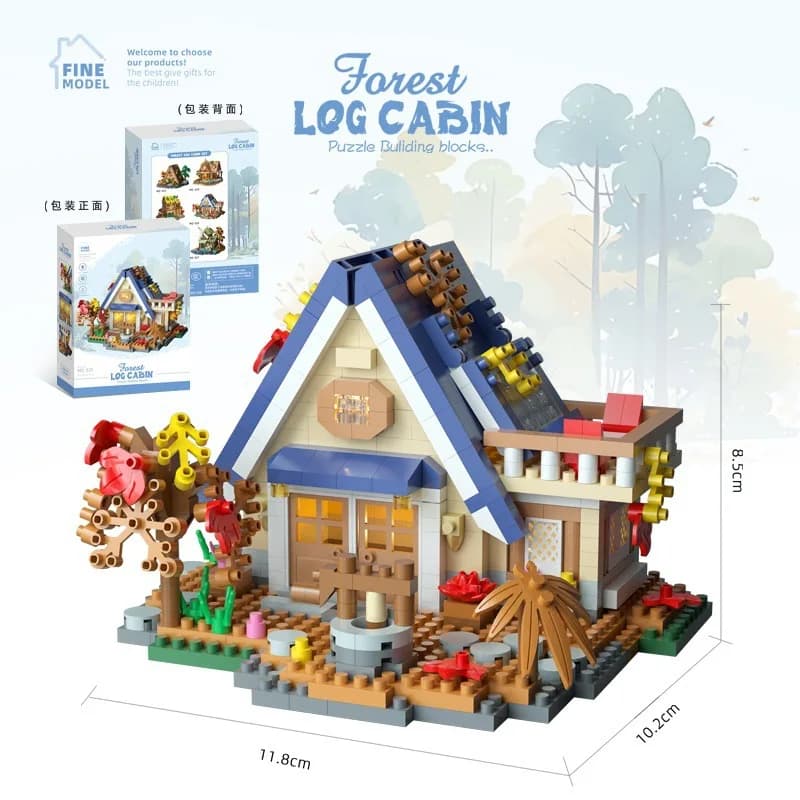 Ornements de construction en bois forestier, maison miniature DIY faite à la main en particules pour