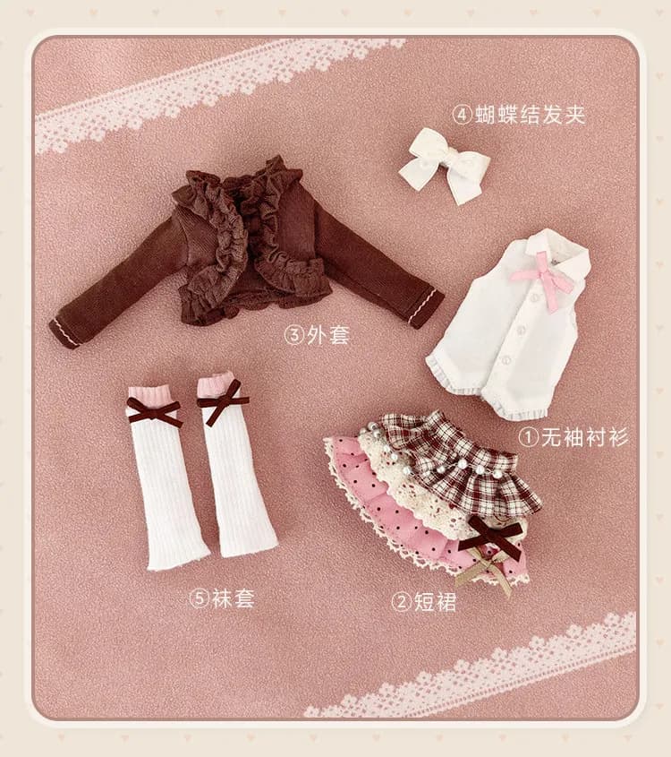 Tenue de poupée articulée BJD Ob22 1/6, style Sweet BJD, pour cosplay, avec vêtements à carreaux et 