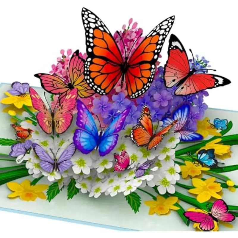 Carte pop-up Papillons dans la nature - Carte 3D avec papillons pour femme, petite amie et mère (car