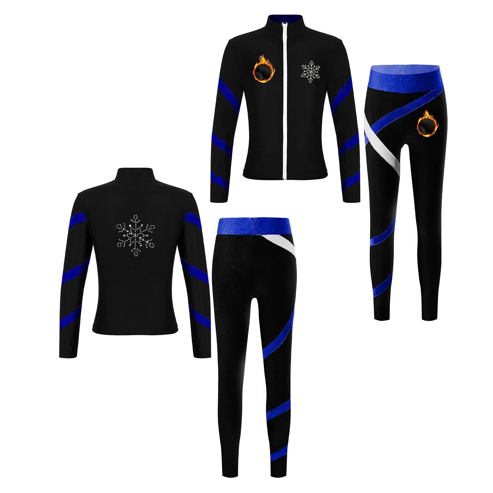 Tenue de brevet Patinage sur Glace pour Fille, Manteau à Manches sulfavec Fermeture Éclair et Pantal