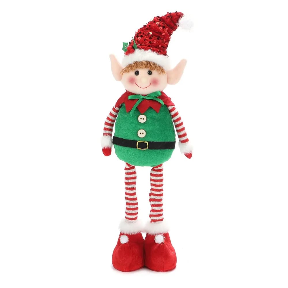 Grande poupée elfe télescopique de noël, mignon elfe debout rétractable, ornements rouge vert, décor