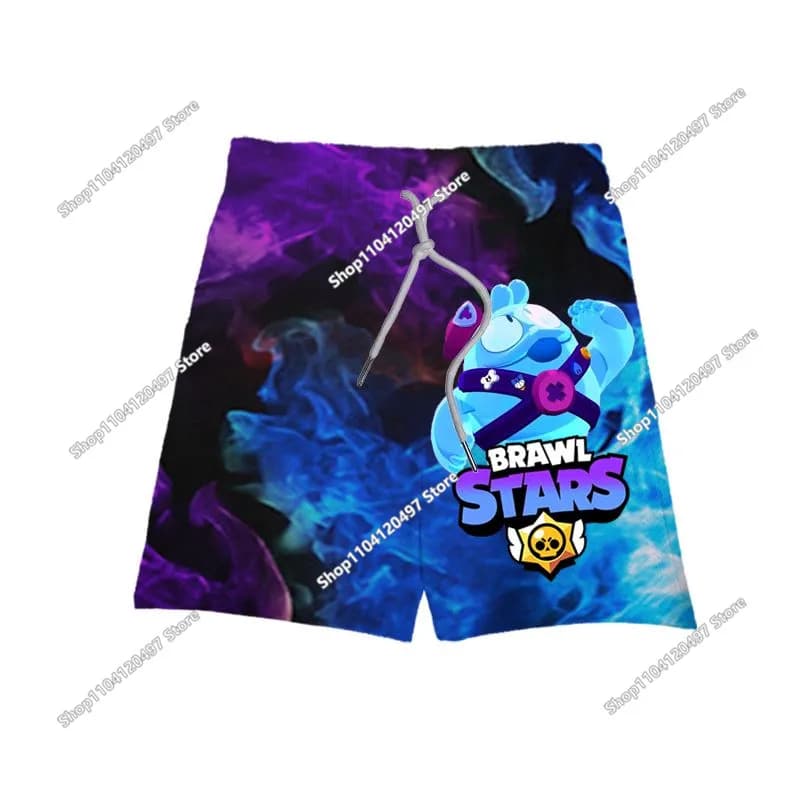 Shorts d'été pour enfants Brawl Stars, imprimés dessin animé, modèles Leon, Spike, Kit, Larry, Lawri