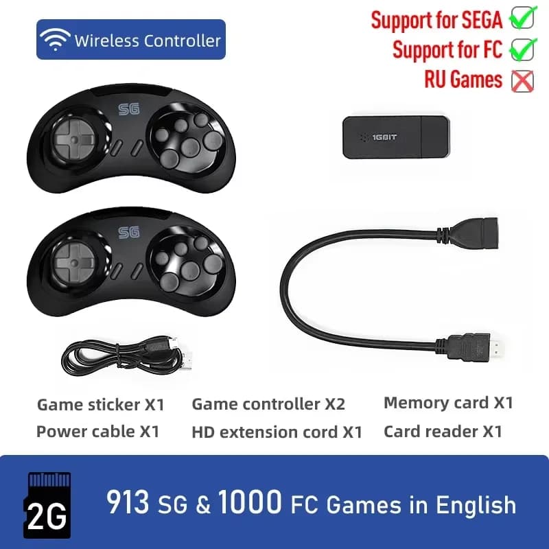 DATA FROG-Console de jeu vidéo rétro sans fil, 16 bits, Sega Genesis Game Stick, compatible HDMI, 90