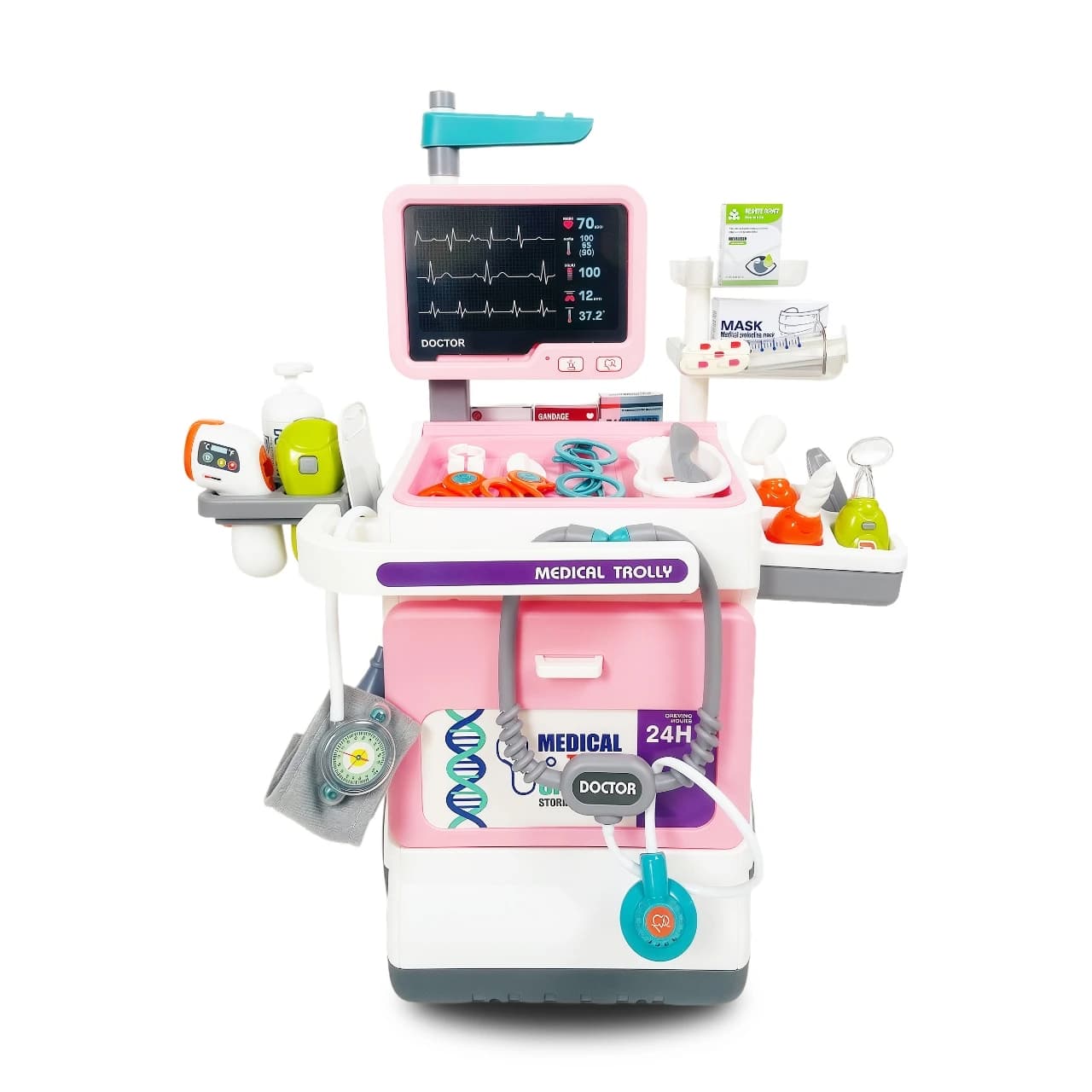 Ensemble de jeu de docteur de luxe pour enfants, chariot médical de simulation, ECG, stéthoscope, jo